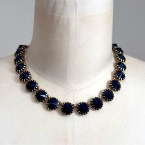 J. Crew Necklace VENUS FLYTRAP Midnight Navy Blue Rivoli Crystals Choker Long